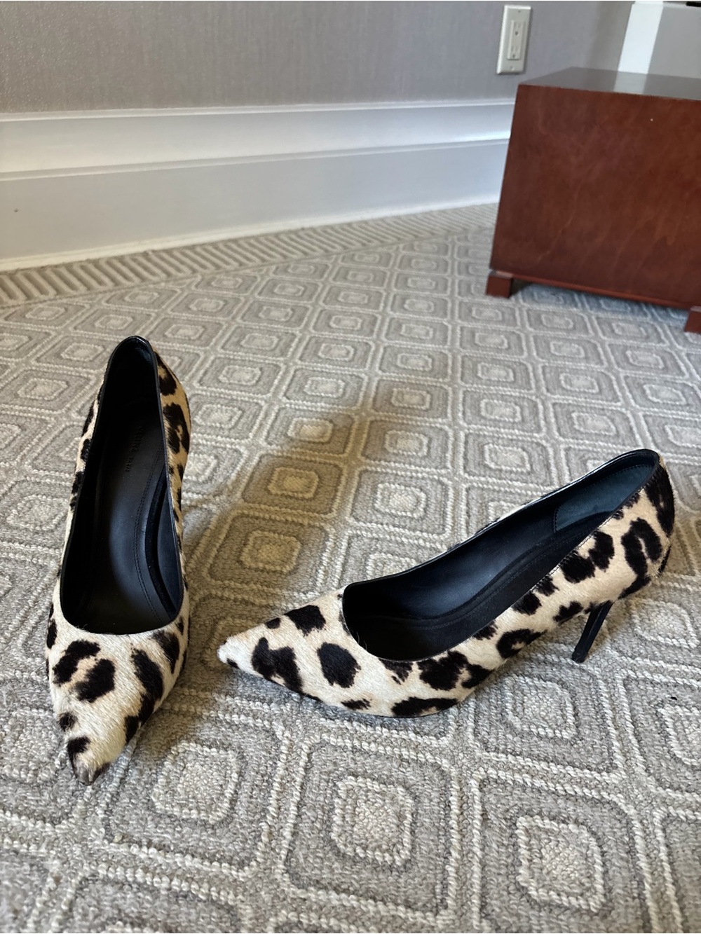 Celine Pony Hair Leopard Print Pointed-Toe Pumps